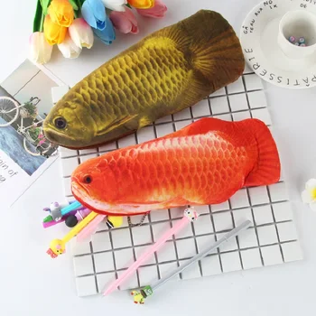 Плюшевая сумка для карандашей с 3D-моделированием рыбы-дракона, канцелярская сумка на молнии большой емкости, креативные школьные принадлежности для студентов