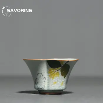 керамическая чашка для чая с кроликом ручной росписи объемом 60 мл, милая чашка с растрескивающимися лепестками льда, китайская чаша для чая Пуэр, мастер-чашка для мужчин и женщин в подарок