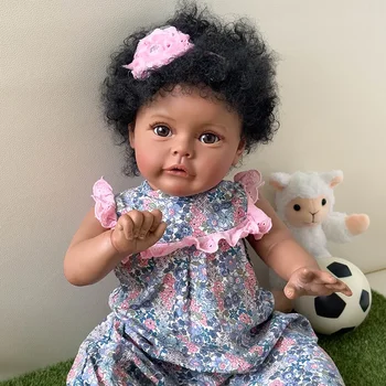60 см Ручной работы, высококачественная Возрожденная Малышка Сью-Сью С темнокожей афроамериканской куклой-девочкой с укоренившимися волосами