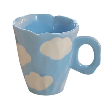Керамические кружки ручной работы, ручная роспись в виде тюльпана и облака, кофейная чашка неправильной формы для чая, молока, креативных подарков, чашка (синяя)