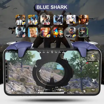 Контроллер Джойстиковый контроллер Нажимная вспомогательная кнопка огня Синий триггер Геймпад для мобильного телефона Blue Shark