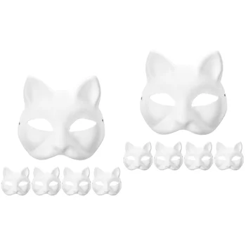 10 шт. Кошачья маска для лица Белые Пустые маски на Хэллоуин Украшают детские бумажные поделки Обычные Самодельные