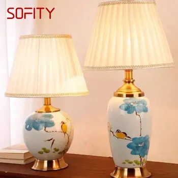 SOFITY Современная Керамическая Настольная Лампа LED Китайская Простая Креативная Прикроватная Тумбочка Для Домашнего Декора Гостиной Спальни