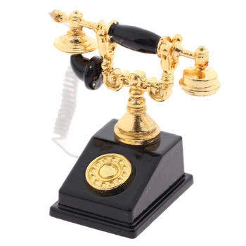 Миниатюрная модель телефона в кукольном домике 1:12, сплав, Мини-Винтажный Поворотный Телефон, Украшение для дома, аксессуары для украшения
