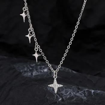 Elviragirl Ожерелье с подвеской в виде креста и звезды для женщин, цепочка на ключицу из сладкого Циркона, Модные ювелирные изделия серебряного цвета, подарки