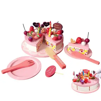 Деревянный клубничный торт двухслойный клубничный торт деревянная игрушка-еда для ролевых игр, набор еды для детского дня рождения