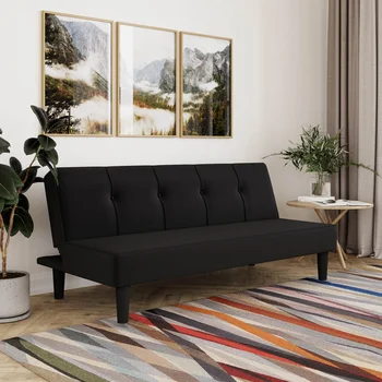 Современный Миланский футон, диваны для гостиной, Прочный, мягкий, прочный， Черная ткань, 66,10x33,10x29,50 дюймов