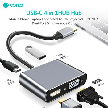 Coteci 4 в 1 USB C Концентратор К VGA HDMI USB 3,0 Адаптер PD Док-Станция для Macbook Телефон Xiaomi Ноутбук ТВ ПК Кабельный Адаптер