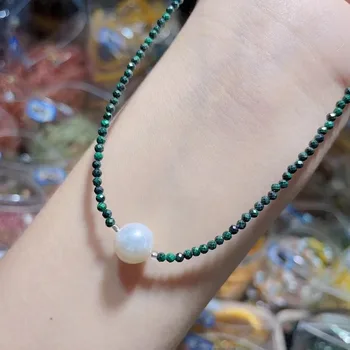 Ожерелье из натурального 100% настоящего малахита, мозаичные бусины и белый жемчуг, нефритовые подвески, украшения для женщин, подарки, Благослови мир