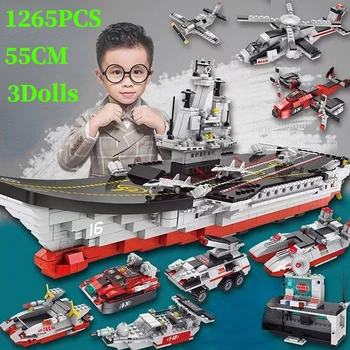 Совместим с конструкторами Lego 1265Pcs, военным кораблем Военно-морского флота, армейской лодкой, самолетом, кирпичами, игрушками для мальчиков, подарками для детей