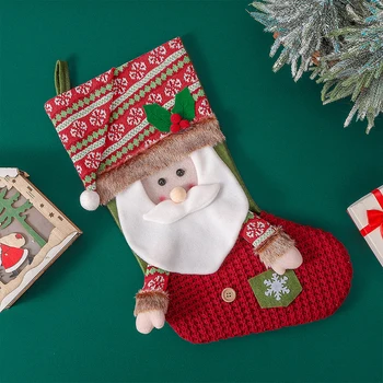 MissDeer, Рождественский подарок на шнурке, Носки из ткани лося, Украшение для рождественских чулок, Снеговик, Санта-Клаус, мешочки для конфет с принтом медведя лося