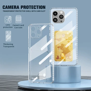 Прозрачный защитный мягкий чехол для Iphone 15 Pro Max, iPhone 15 Plus с держателем для карт, чехол для телефона для iPhone 15 15 Pro capa