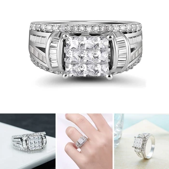 Новые обручальные кольца Princess Square для женщин, высококачественные серебряные кольца для предложений о помолвке, Эффектные ювелирные изделия