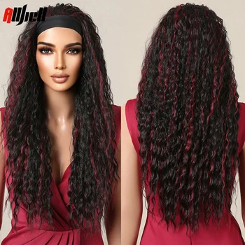 Черная смешанная винно-красная повязка на голову, парики, длинная кудрявая синтетическая повязка на голову, Парик для женщин, африканский повседневный косплей, Термостойкие волосы
