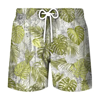 Пляжные шорты с 3D принтом натуральных растений, мужской повседневный купальник на Гавайях, Быстросохнущие Бермуды Шорты для серфинга, Брюки, Модные плавки