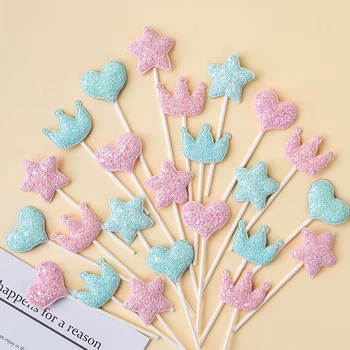 Love Star Crown Butterflys, Розовые и голубые украшения для торта, С Днем рождения девушки, Кекс, Свадебный десерт, Принадлежности для выпечки