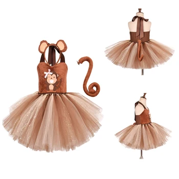 Платье для девочек с обезьяной, детский фантазийный костюм, маскировочный костюм с мультяшным животным, детский фантазийный наряд, юбка-пачка, ткань для Хэллоуина