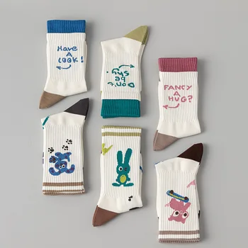 Женский носок с мультяшным кроликом, женские носки с животными, модные носки с буквенным принтом, повседневные хлопковые мягкие чулки Sox Осень-зима