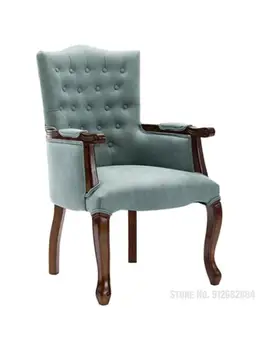 Европейское кресло с подлокотниками из массива дерева, американское одноместное винтажное кресло для кафе в отеле, обеденный стул для домашнего офиса, стул для обучения