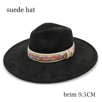 2023 Colorful Suede Wide Brim Felt Fedora Hat for Women Men Church Jazz Hat Denim Hat Panama шляпа женская летняя