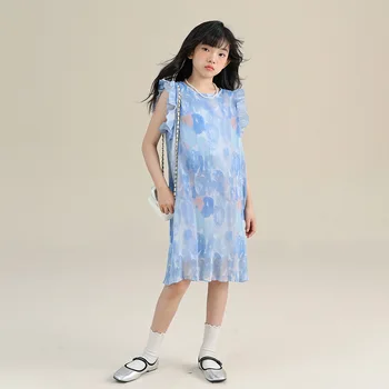 Свободное повседневное платье для девочек 2023, новая летняя детская праздничная одежда, элегантное платье принцессы для детей, # 7448