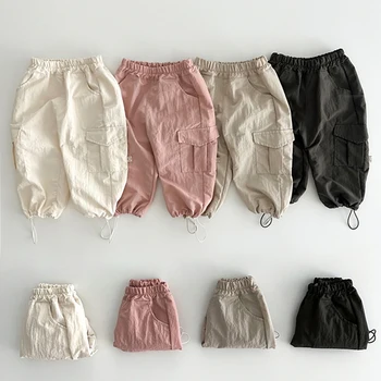 Корейские Детские брюки 2023, Осенние Новые Корейские Простые Модные брюки для мальчиков, Однотонные Универсальные брюки для девочек, Повседневные брюки