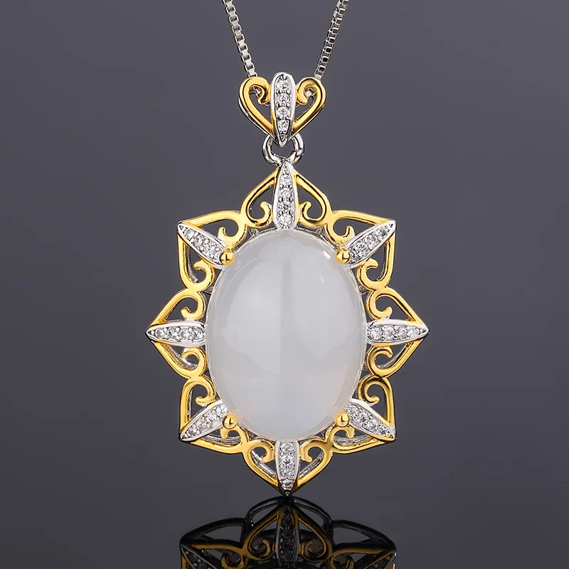 Новинка 2023 года, Овальное ожерелье с подвеской из белого Нефрита для женщин, модный аксессуар для роскошной свадебной вечеринки в стиле ретро