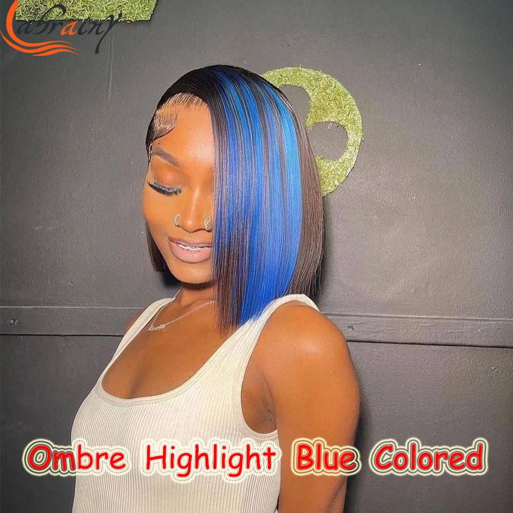 HD Glueless Wear Go Парики из человеческих волос Ombre Highlight 613 Синего цвета Прямой Боб Прозрачный Кружевной парик 5x5 с застежкой 4x4 Кружевной Парик