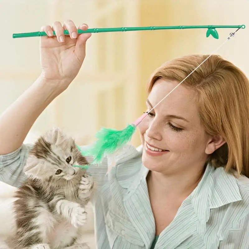 Интерактивная игрушка-Кошачья палочка, Игрушечная Кошачья палочка из перьев С колокольчиком, игрушки для охоты на котенка, игрушки для упражнений, домашние кошки, преследующие Котенка, игрушки