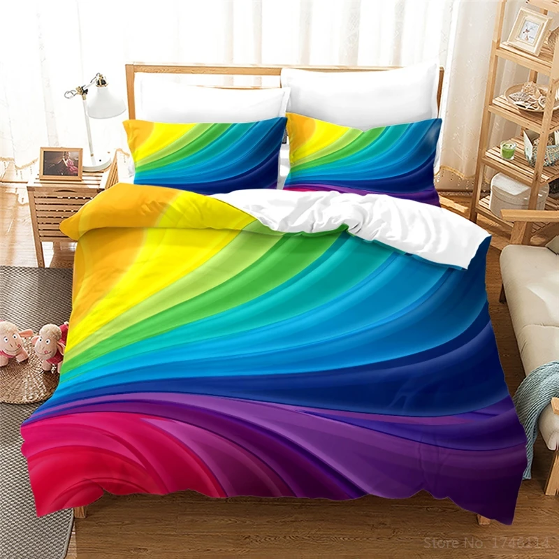 Комплект постельного белья с 3D принтом радуги, набор пододеяльников в разноцветную полоску, одеяло с наволочкой, домашний текстиль для декора спальни