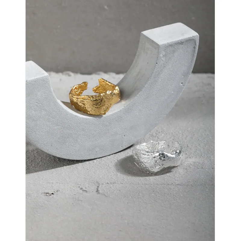 Открытое кольцо из стерлингового серебра S925 пробы, дизайн INS, минимальная неровная текстура поверхности, кольцо в стиле хип-хоп Панк, Подарочные ювелирные Аксессуары
