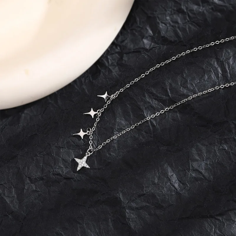 Elviragirl Ожерелье с подвеской в виде креста и звезды для женщин, цепочка на ключицу из сладкого Циркона, Модные ювелирные изделия серебряного цвета, подарки