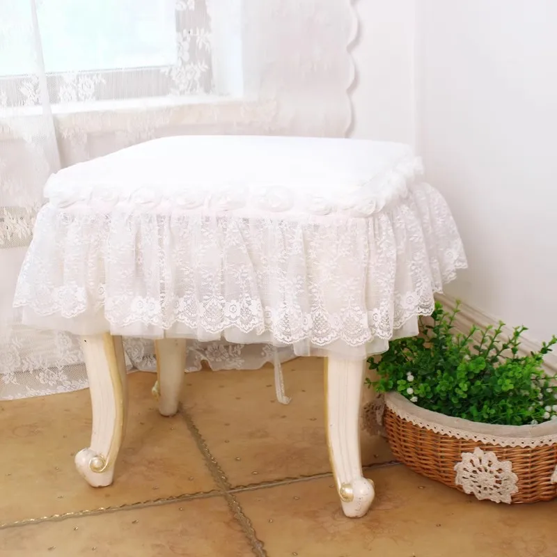 кружевной белый чехол для табурета для макияжа, декоративный чехол для подушки сиденья с воланами