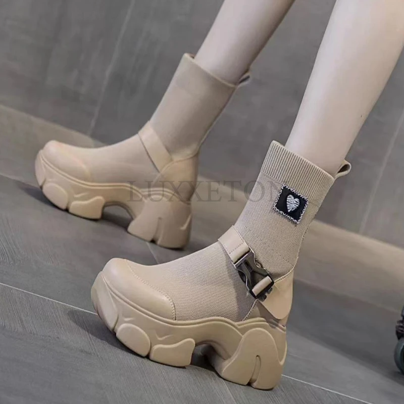Трендовая Женская обувь на платформе, Плетеные ботильоны 