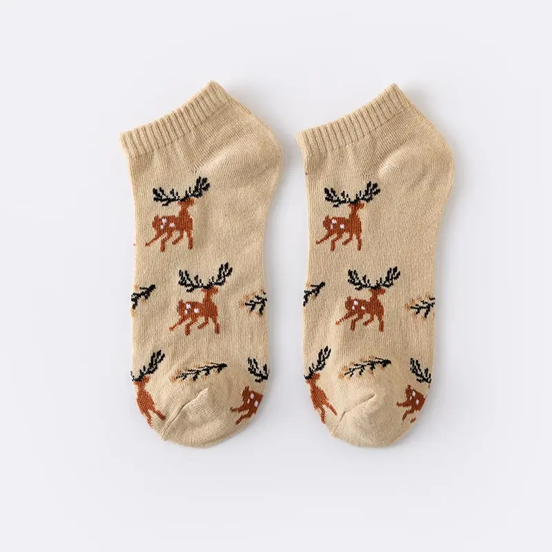 5 Пар Весенне-осенних модных женских носков с рисунком оленя и лисы Harajuku Kawaii Cute Girl Happy Funny Boat Socks