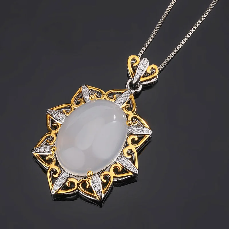 Новинка 2023 года, Овальное ожерелье с подвеской из белого Нефрита для женщин, модный аксессуар для роскошной свадебной вечеринки в стиле ретро
