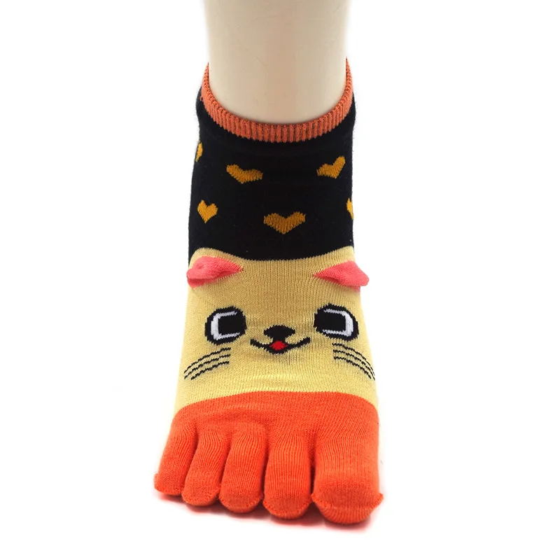 5 Пар носков с милыми носками для женщин и девочек из хлопка с мультяшным рисунком, яркий цвет, молодежная повседневная мода, 5 пальцев, 3D носок с отпечатком кошачьей лапы
