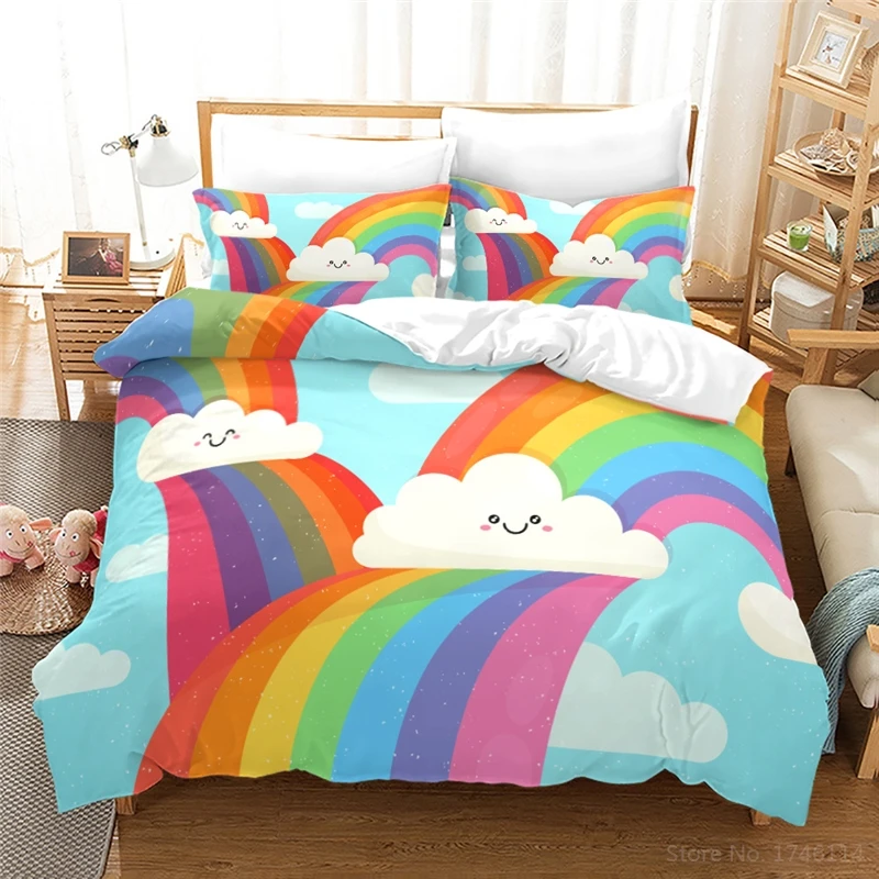 Комплект постельного белья с 3D принтом радуги, набор пододеяльников в разноцветную полоску, одеяло с наволочкой, домашний текстиль для декора спальни