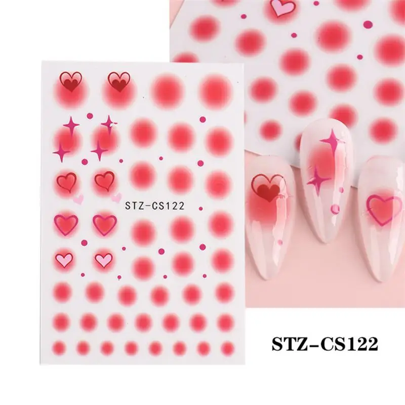 1/2 / 3ШТ Наклейка для ногтей Blush Love Heart 3D с розово-зеленым градиентом, цветущая звезда, дизайн маникюра, слайдер для украшения ногтей