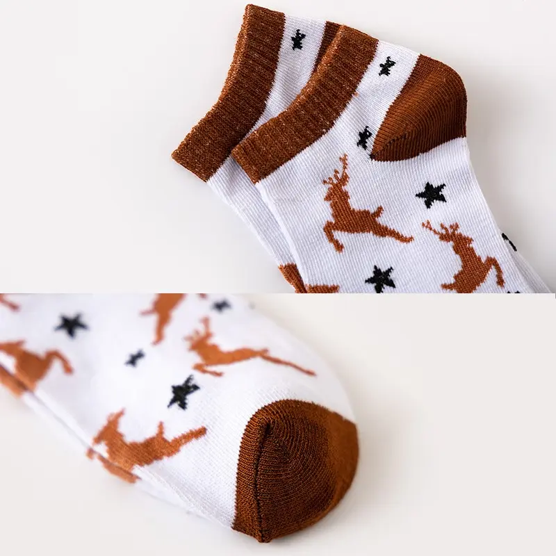 5 Пар Весенне-осенних модных женских носков с рисунком оленя и лисы Harajuku Kawaii Cute Girl Happy Funny Boat Socks