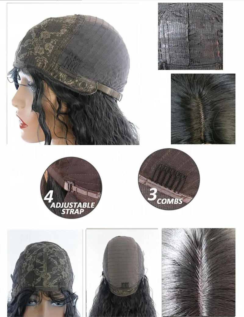 Мягкий натуральный черный кудрявый машинный парик длиной 26 дюймов 180-дюймовой плотности с челкой для чернокожих женщин для косплея при высокой температуре без клея на каждый день