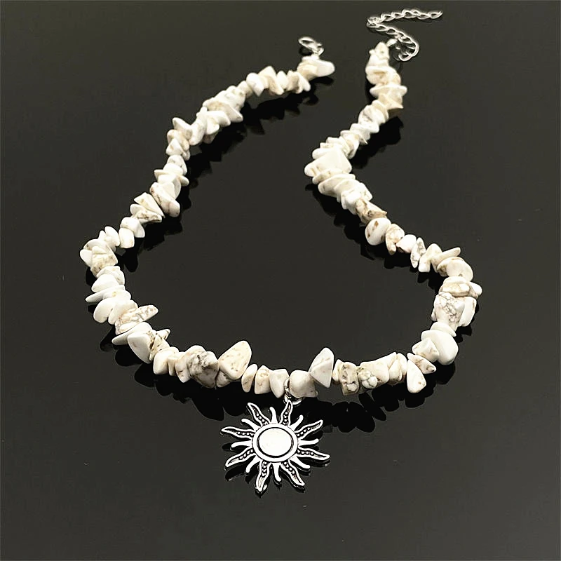 Ожерелье из белого натурального гравия в этническом стиле в стиле ретро, ювелирные изделия с подвеской Old Sun, индивидуальный модный подарок для мужчин и женщин 2023 года